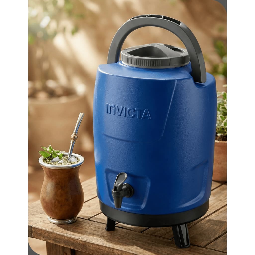 Garrafa térmica Grande 12L Azul Botijão tripé Bebedouro Portátil Água Suco e Café Alta Conservação
