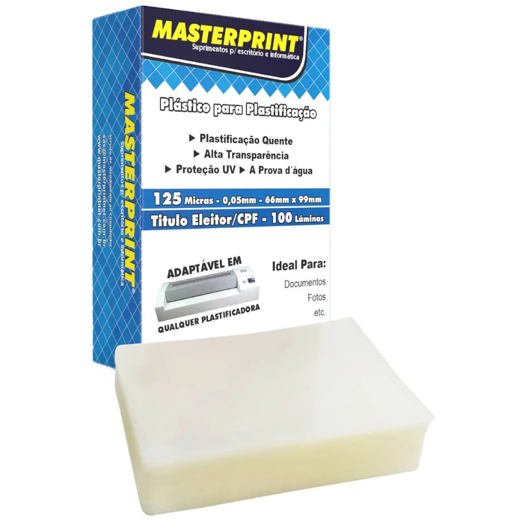 Plástico Plastificação CPF 66x99mm 125 Micras Masterprint 100 Lâminas