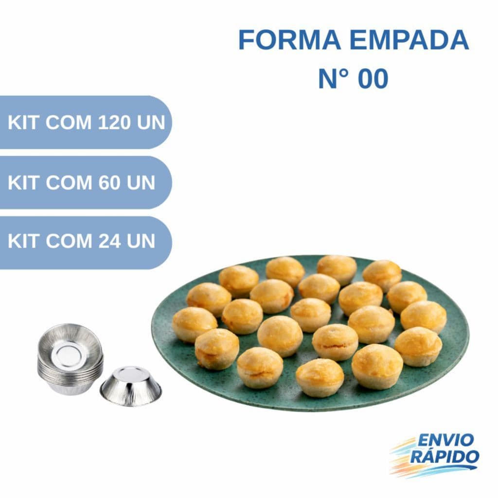 Kit Forma Mini Empada Lisa N°00 Para Pão de Queijo, Salgados e Doces 120/60/24 Unidades