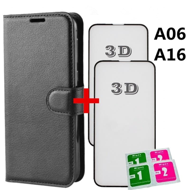 Kit Capa Capinha Carteira Flip + 2 Película de vidro 3D Para Samsung Galaxy A06 / A16
