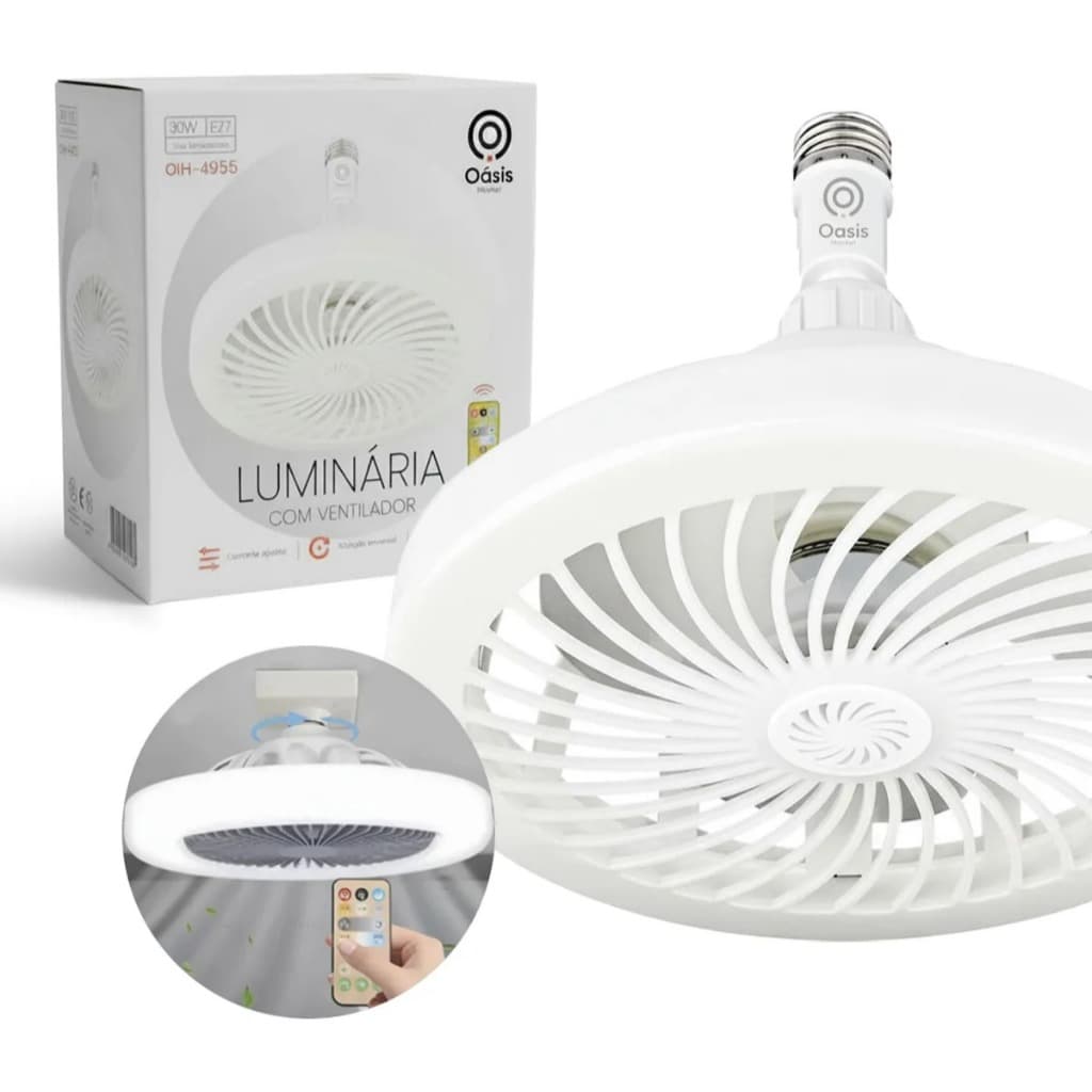 Luminária Ventilador Oih-4955 Led 30w 3 Cores E27 127/220v Branco