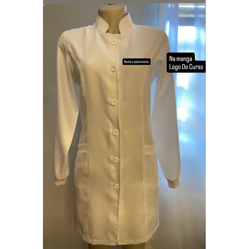 Jaleco feminino todo branco - gola padre com botões