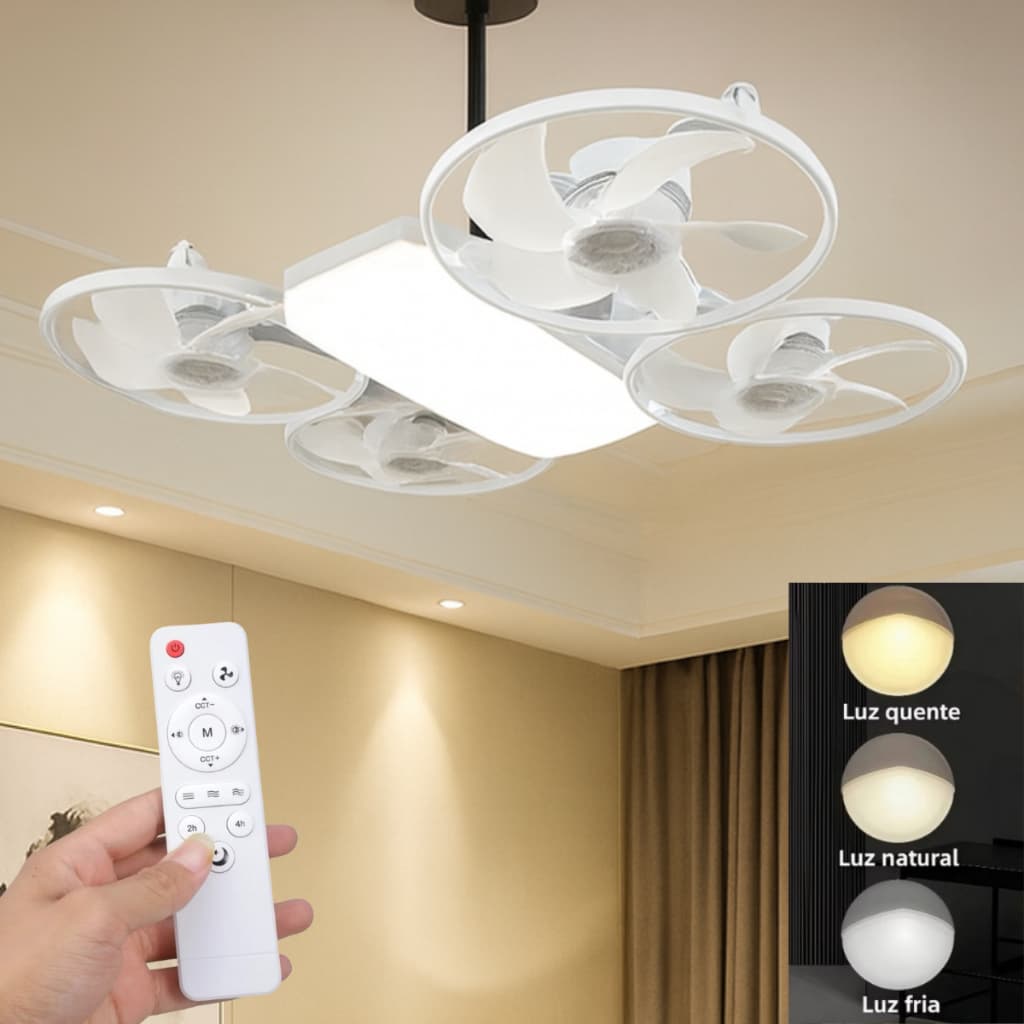 Ventilador de Teto 2 em 1 Silecioso com Luz LED Dimerizável