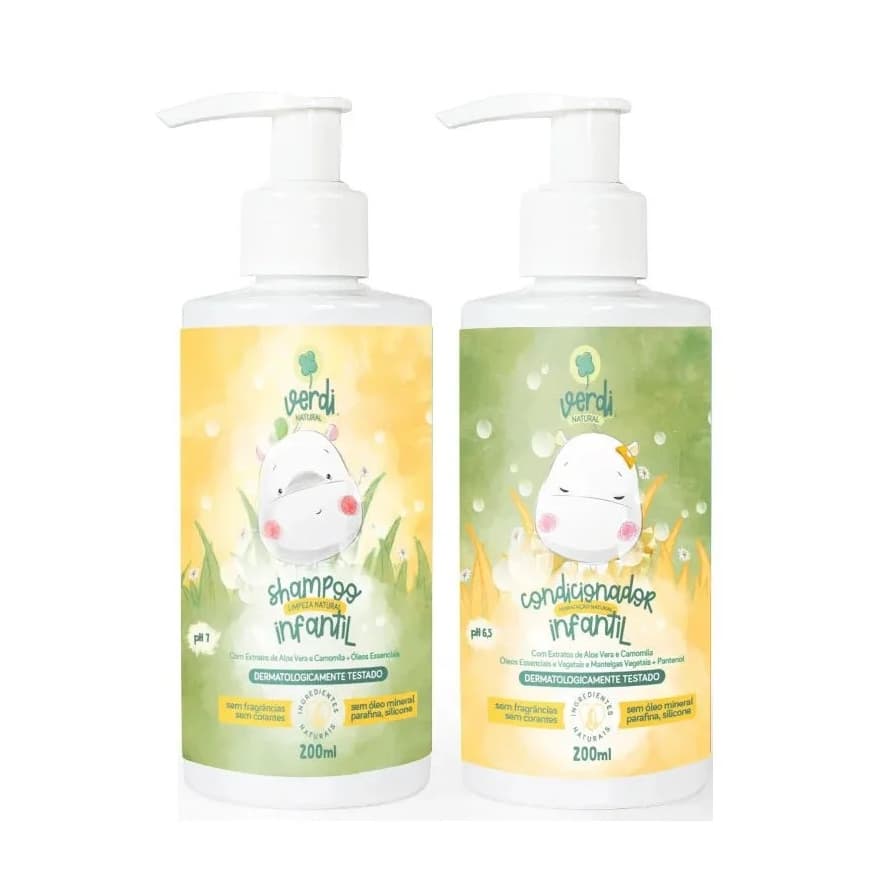 Kit Shampoo e Condicionador Infantil Verdi Natural - Aloe Vera e Camomila e Pantenol