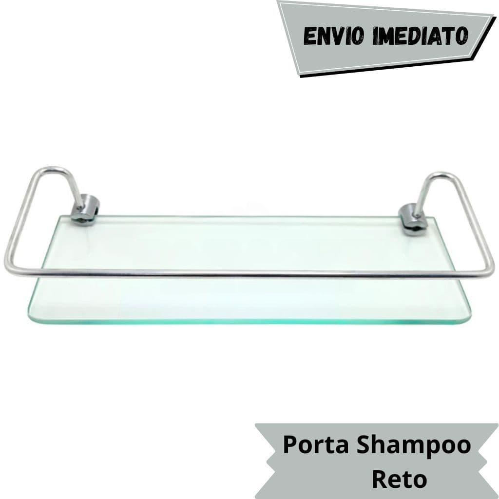 Porta Shampoo Reto Suporte Prateleira De Vidro 6mm Dupla Fixação
