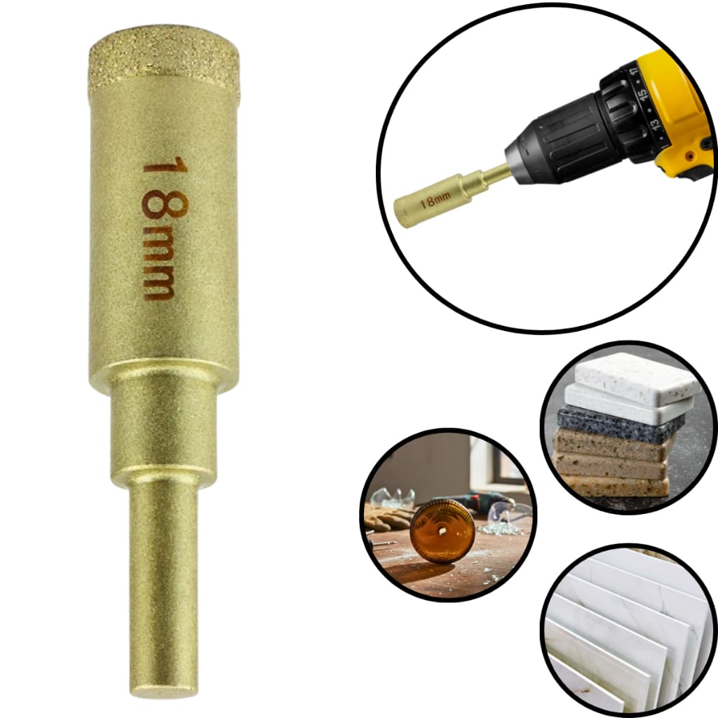 Broca Serra Copo Diamantada Eletrolítica 18mm Furadeira Perfurar Vidro Cerâmica Porcelanato Mármore
