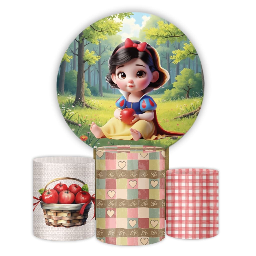 Decoração Capa Painel e Cilindros Tema Branca de Neve Baby Festa Infantil Desenho Infantil Princesas