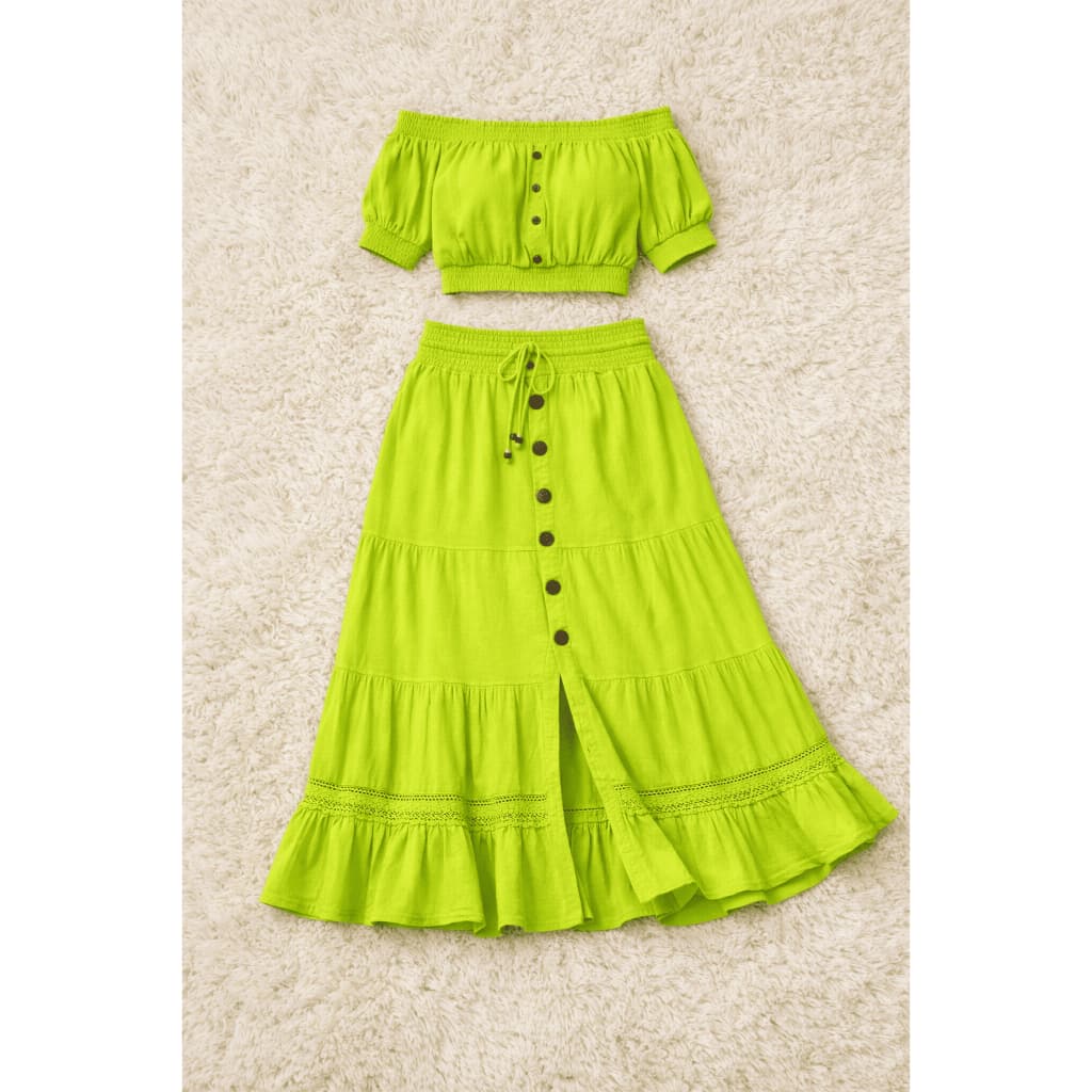 Conjunto Saia + Cropped Ciganinha em Algodão Premium Leve e Confortável Moda Verão / Praia