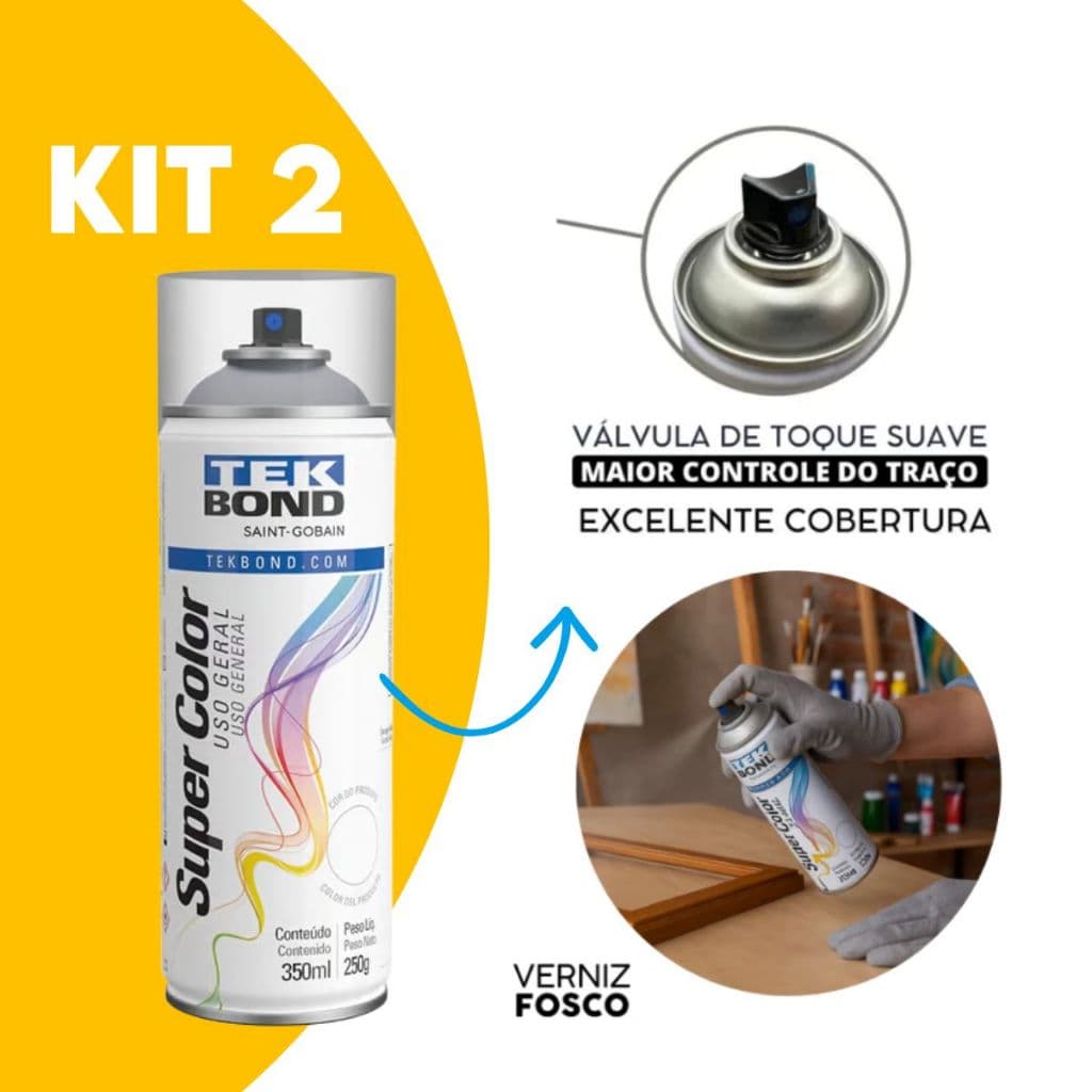 Kit 2 Verniz Spray Fosco Tekbond 350ml Transparente Uso Geral
