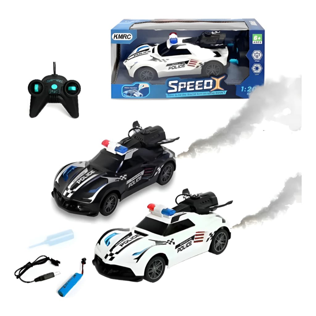 Carrinho Controle Remoto Polícia Com Luz LED E Fumaça Sortido Preto Ou Branco Infantil Controle Sem Fio