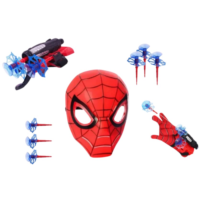 Kit Homem Aranha Máscara + Luva Lança Teia Infantil