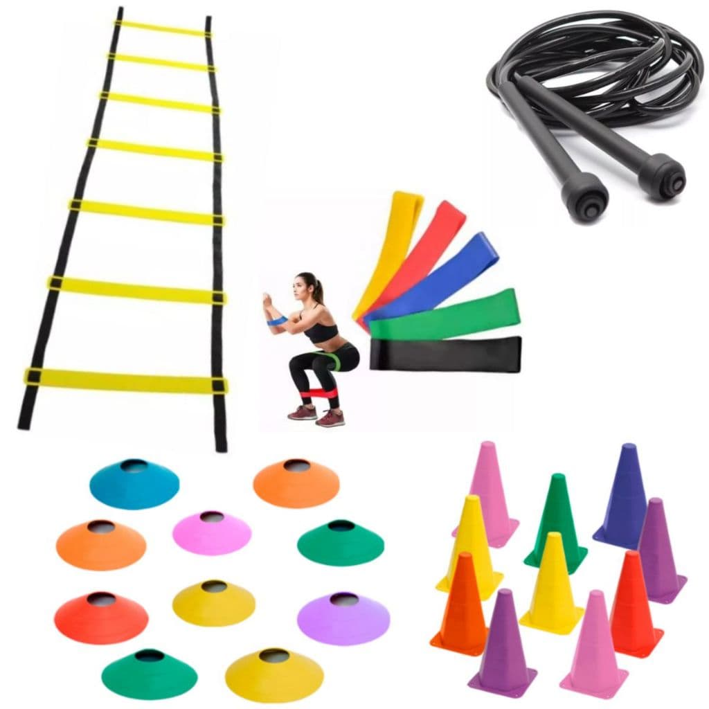 Kit Treinamento 1 Escada Agilidade 10 Cones 10 Chapéus + 5 Mini Band 1 Corda Pvc