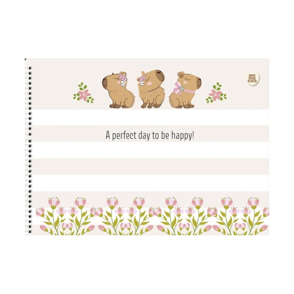Caderno Cartografia Desenho Capivara 60 Folhas Espiral Escolar Infantil Juvenil Capa Dura Sortido