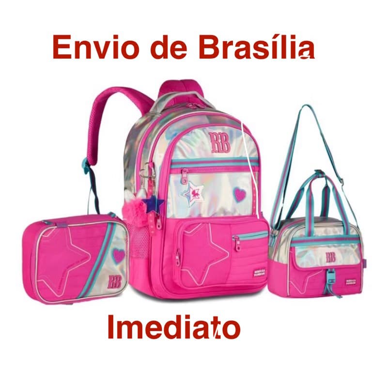 Kit Mochila Rebecca Costas Holográfica ORIGINAL ENVIO DE BRASÍLIA Lancheira Estojo 2026 Rosa Holográfica