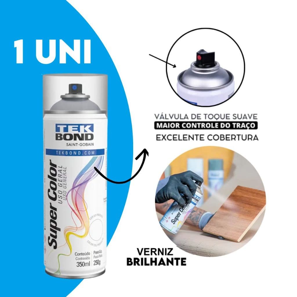 Verniz Spray Brilhante Tekbond 350ml Transparente Uso Geral Automotivo
