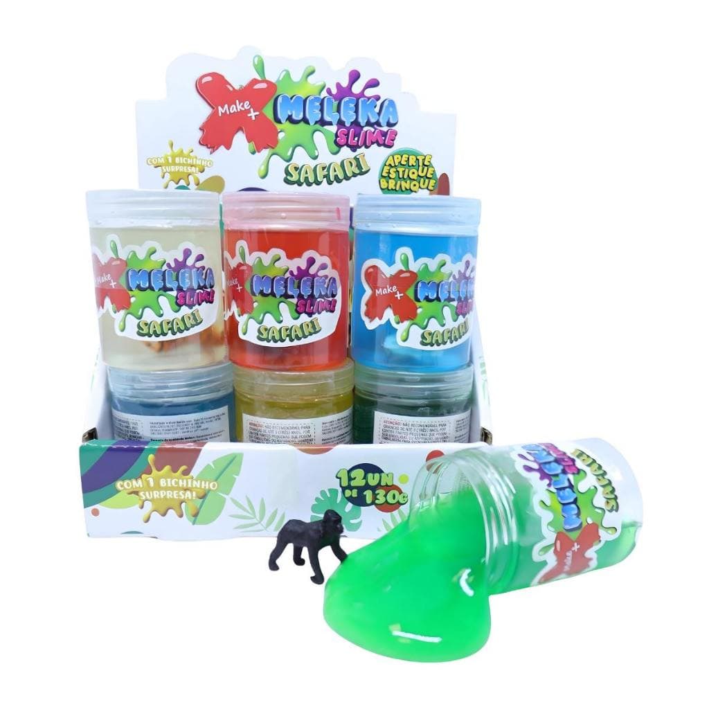 Slime Meleka Safari Make+ Display Com 12 Unidades 130g Colorido Gorila