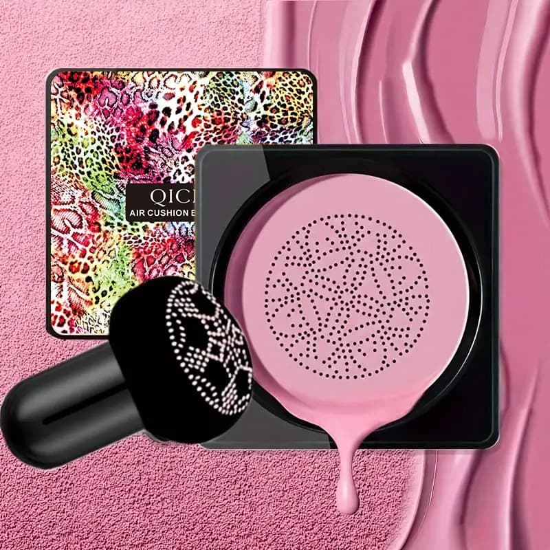 Blush Com Almofada á Prova D'água, Matte, Rosado e Iluminador - QICIY