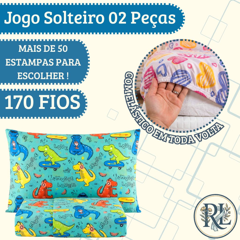 Jogo de Lençol Solteiro 02 Peças Estampado Infantil Diversos