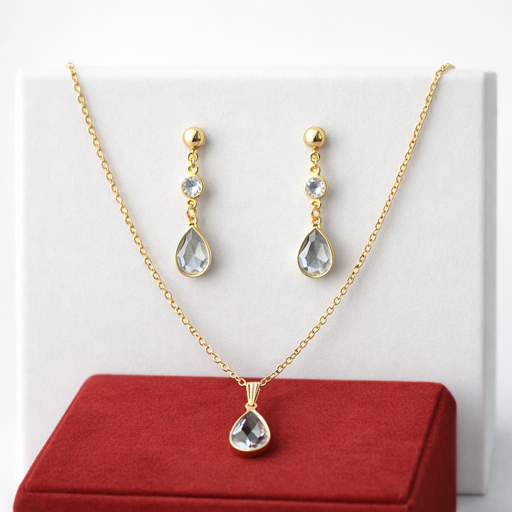 CONJUNTO FEMININO KIT COLAR E BRINCO GOTA PONTO DE LUZ PEDRA ZIRCONIA