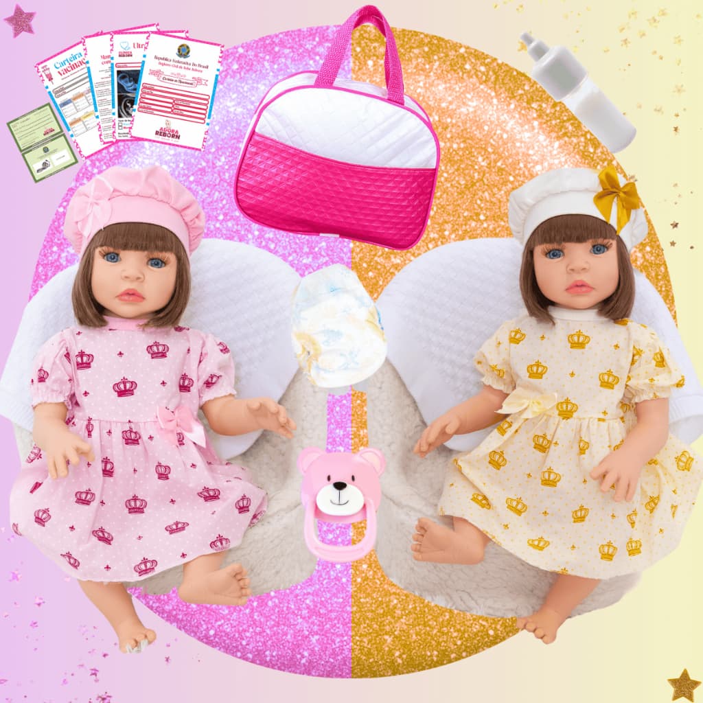 Gêmeas Bebê Reborn Boneca Realista BabyKiss Meninas Silicone com Bolsa Maternidade.