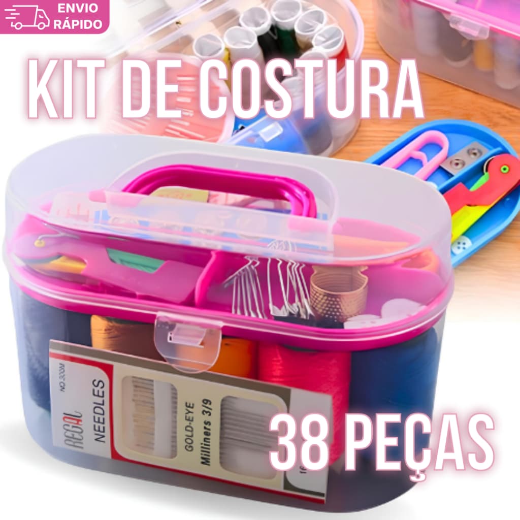 Kit de Costura 35 Peças Mini Maleta Portátil Agulhas Botão Tesoura linhas Alfinetes Fita Métrica