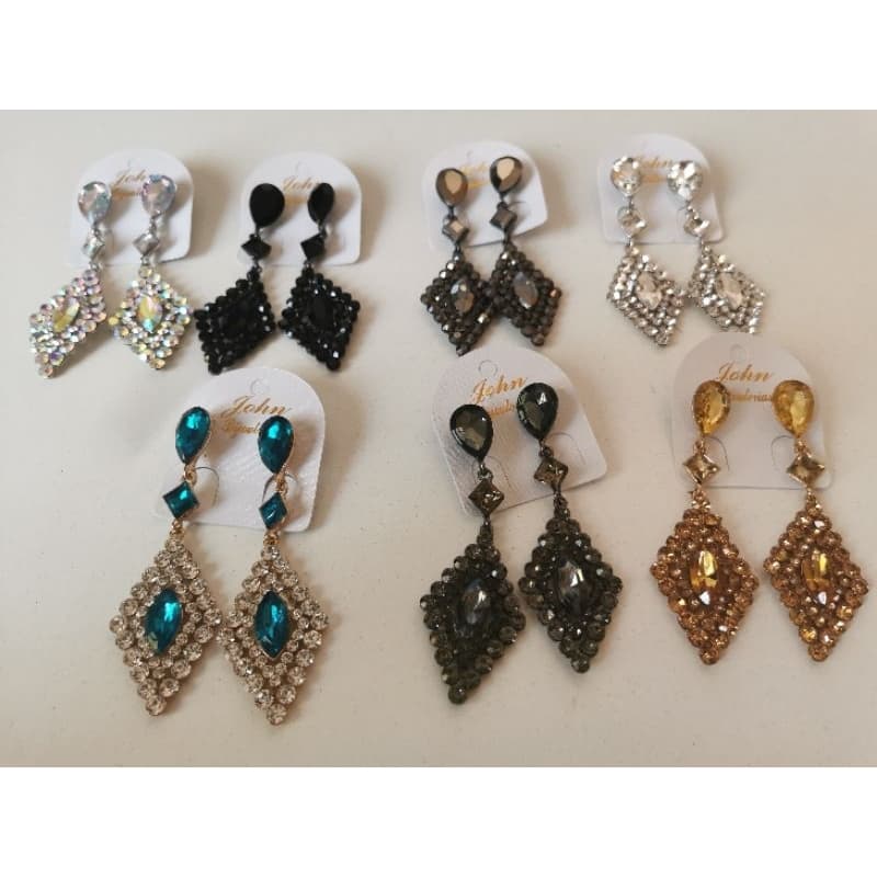 💎✨ Brinco Losango Strass Feminino Alongado Elegante Festa Eventos Noturnos Formaturas Jantares Ocasiões Especi B155055-3