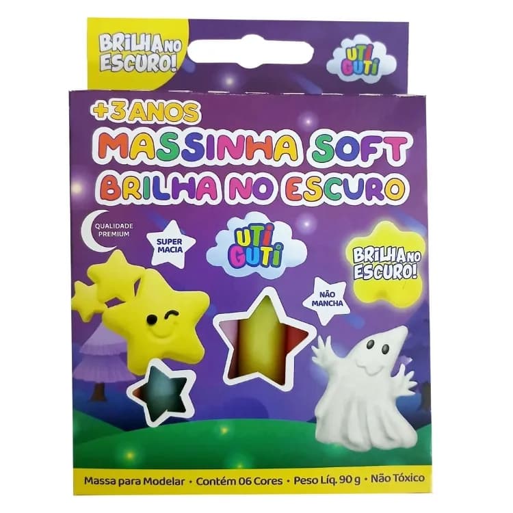 Massa de Modelar 6 Cores Brilha no Escuro OU Escolar Estojo com 6 Cores Massinha de Modelar Escolha seu Modelo