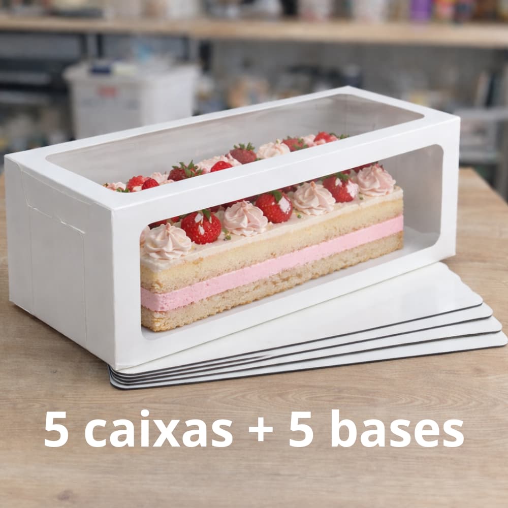 Kit 5 Caixas e 5 Cake Boards MDF Para Bolo Retangular 40X20X17