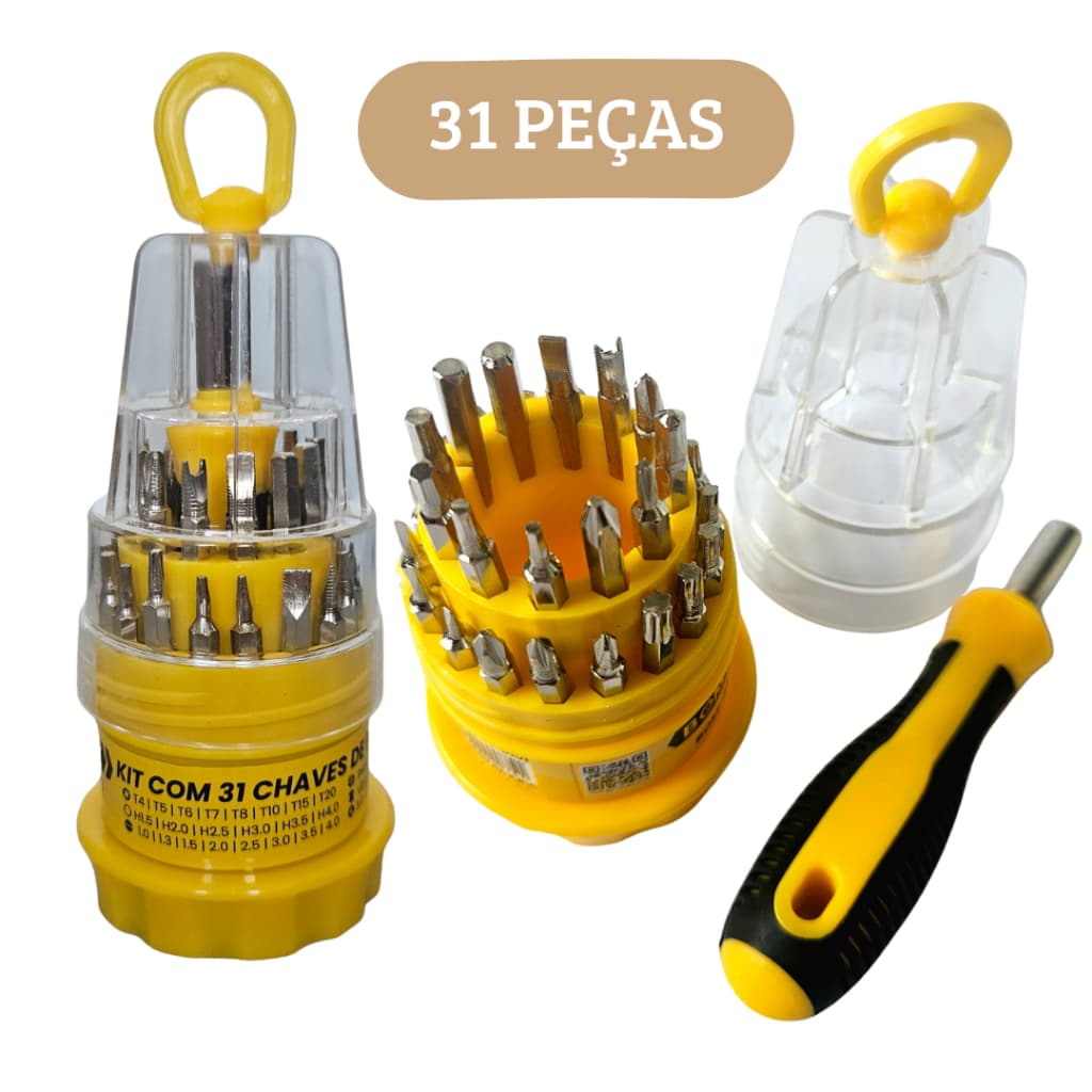 Kit com 31 Chaves de Precisão Fenda Torx Philips/ Conserto Celular Tablet Notebook Óculos