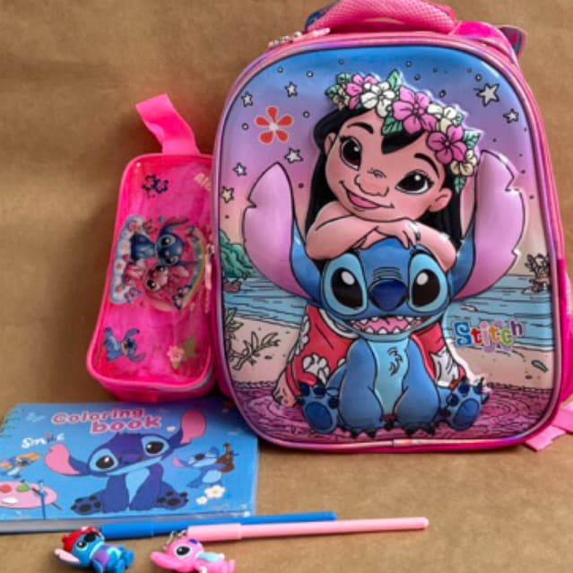 🏆 KIT MOCHILA + ESTOJO STITCH INFANTIL