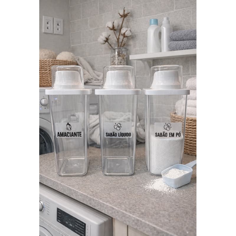 Dispenser Lavanderia 1,3L | Amaciante, Sabão Líquido, Sabão em Pó e Tira Manchas