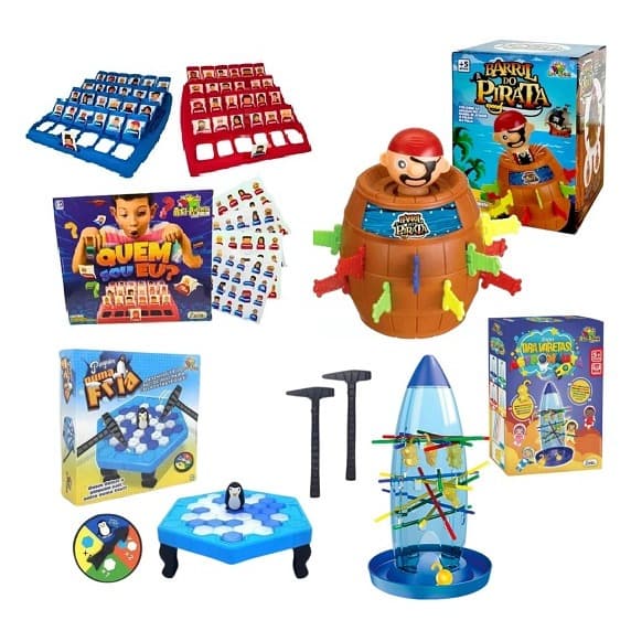 kit 4 jogos interativos(pinguim numa fria+pirata no barril+tira vareta+quem sou eu)prsente criança