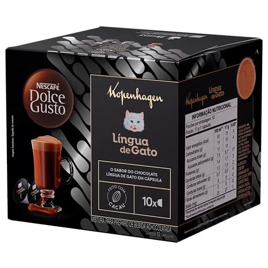 Cápsula Achocolatado Língua de Gato Kopenhagen Nescafé & Dolce Gusto com 10 Unidades