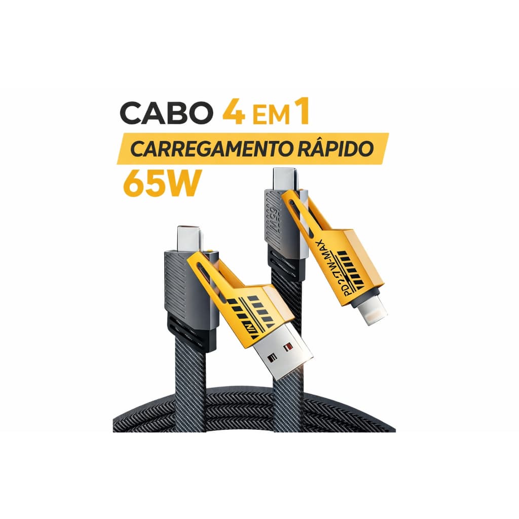 Cabo USB Tipo-C 4 em 1 65W | Carregamento Rápido | iPhone Android Tablet
