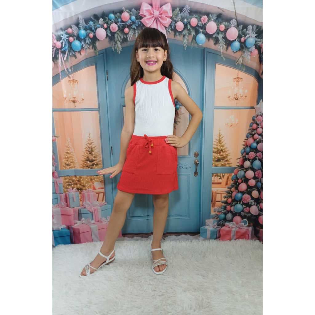 CONJUNTO SHORT SAIA INFANTIL TECIDO ANARUGA