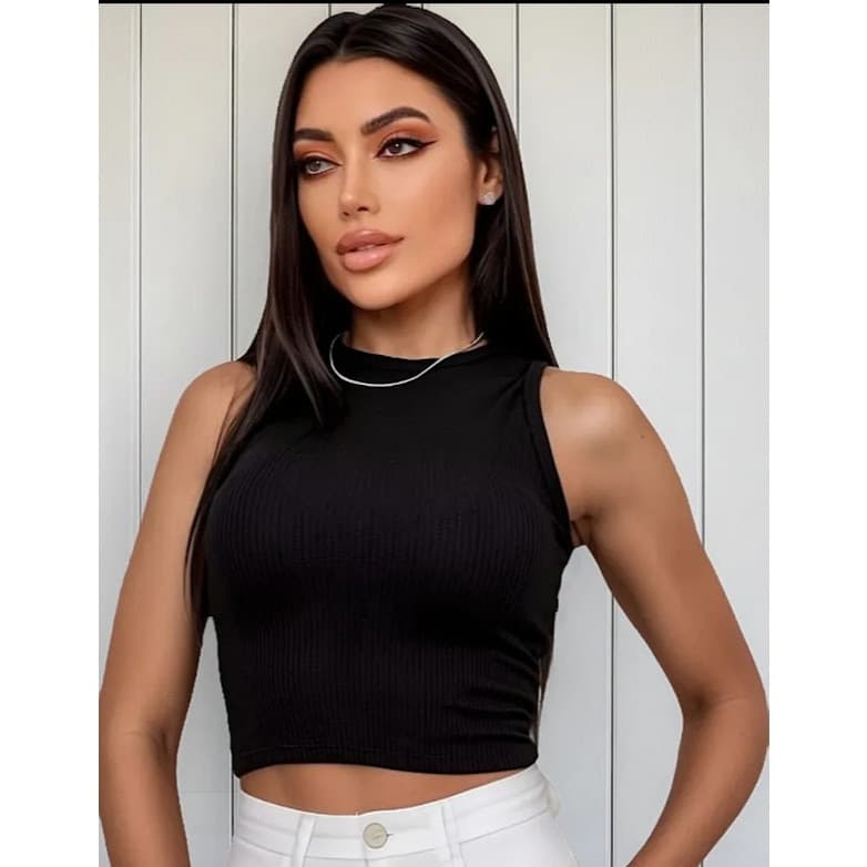 Cropped Top Feminino Regata Ribana Cropedi Malha Canelada Justa Confortável Casual Moderna Estilosa Roupa Moda Casual