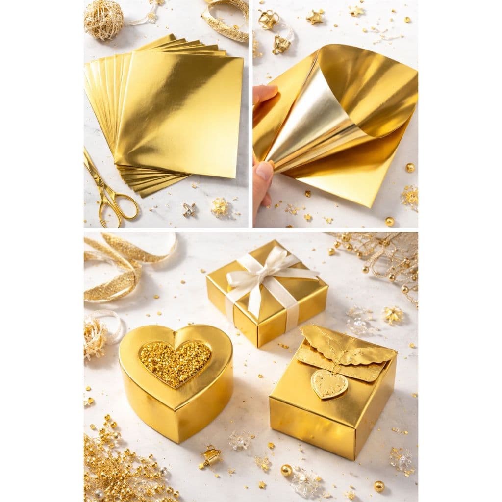10 Folhas de Papel Laminado Dupla Face Dourado 180g – 30,5x30,5cm