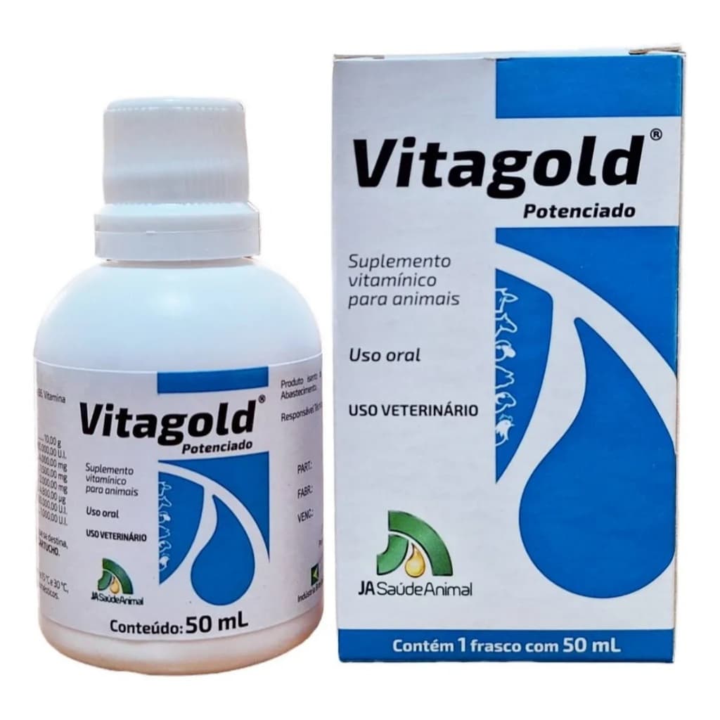 Vitagold Potenciado 50ml Suplemento Vitamínico para Animais gato cachorro porco galinha