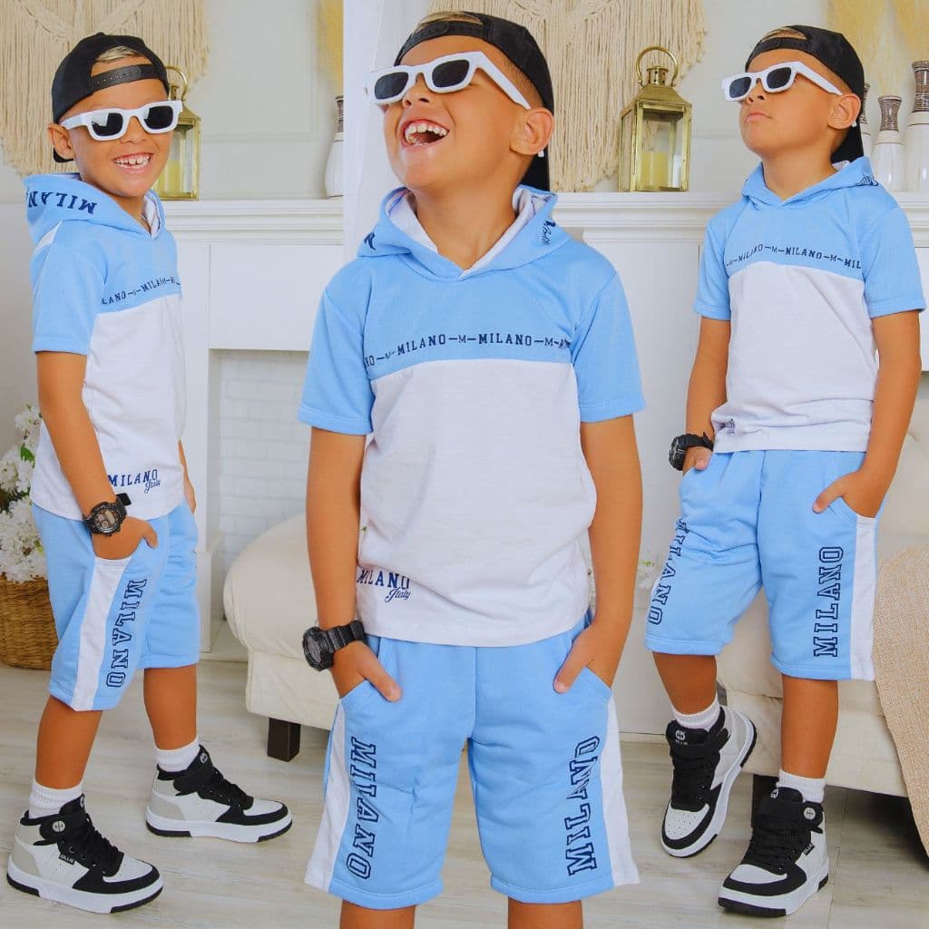 Roupa Infantil Masculino Verão Kit 2 Peças Lançamento Camisa e Bermuda Veste Top Do 2 Ao 14 Anos