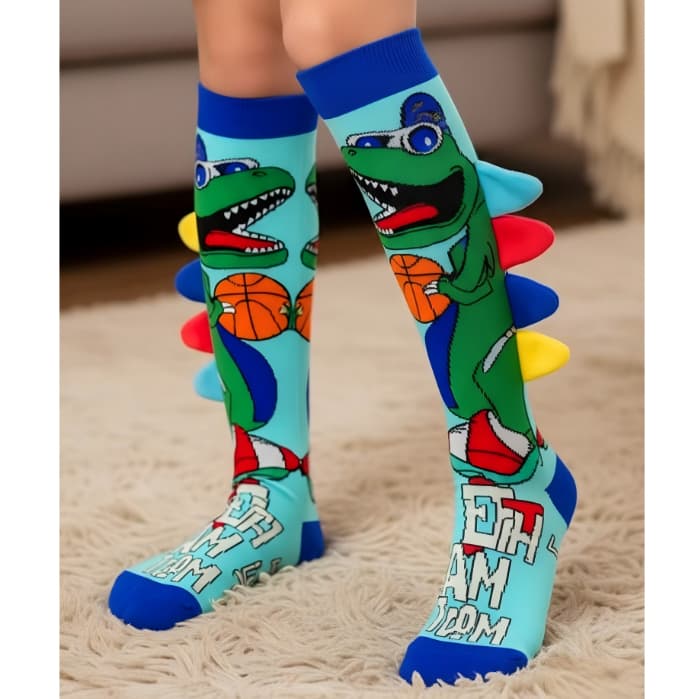 Meias infantis com estampa 3D de desenhos animados - Meias até o joelho, divertidas, coloridas e perfeitas para festas.