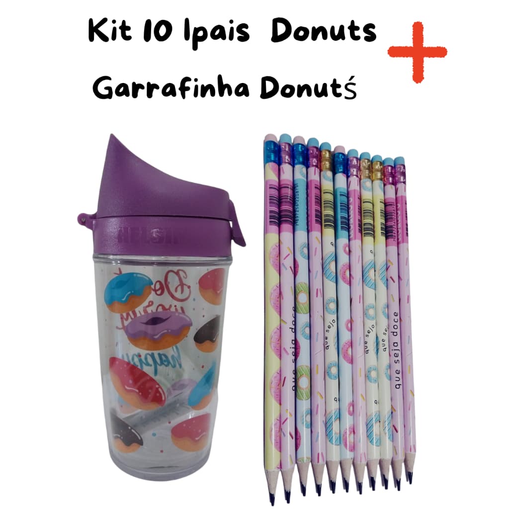 kit garrafinha de água mais kit lapis ou kit escolar dino, volta ás aulas.Tema Dinossauro e Donuts