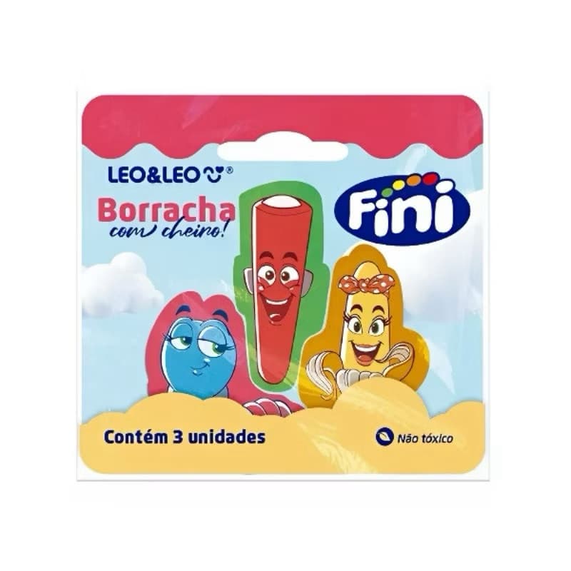 Borracha Fini com Cheirinho 3 Unidades Leo&Leo Escolar Papelaria