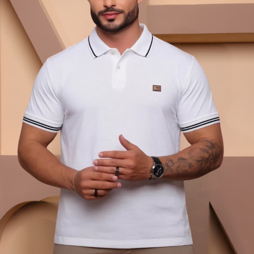Camisa  Gola Polo  Alta Qualidade 100% Algodão Camiseta básica Masculina Branca Fim de ano Réveillon
