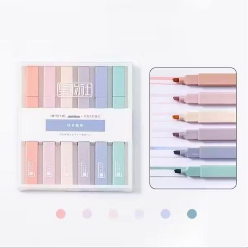 Kit 6 Marca Texto Tons Pastel Caneta Iluminadora Quadrada Ponta Chanfrada Kawaii Papelaria Fofa Premium