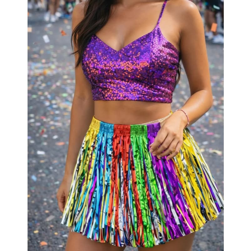 Saia Fitilho Carnaval Franja Metalizada Tamanho Único 40cm Cores Colorido Festa Fantasia