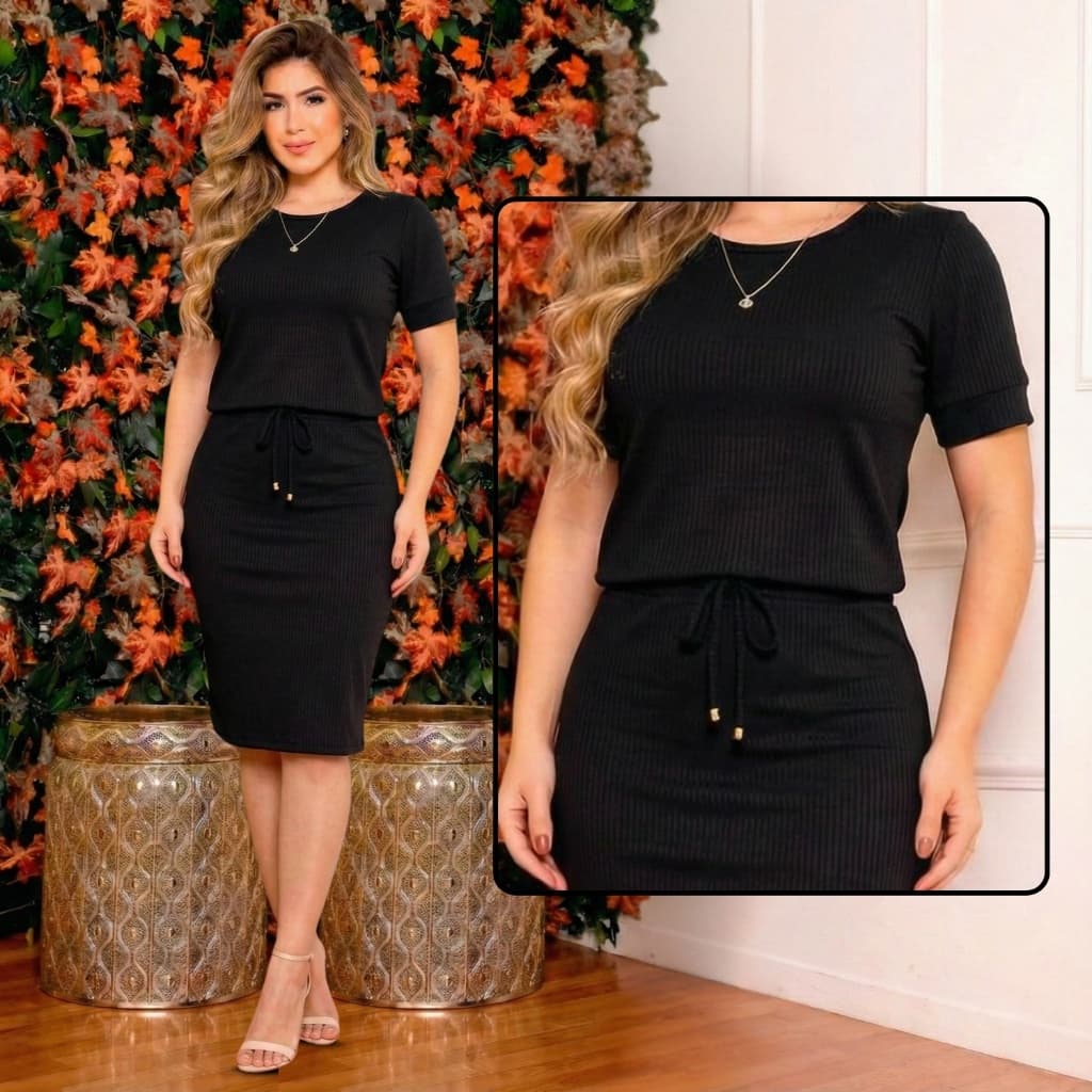 Vestido Blusado Midi Secretária Canelado Tendência Moda Evangélica Moda Plus Size Feminino