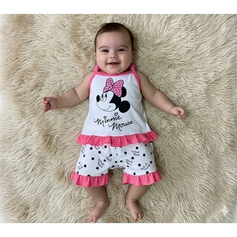 Pijama Baby Doll Bebê Menina Verão 100% Algodão 3 a 9 Meses M e G enxoval luxo