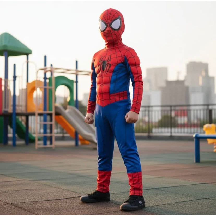 Roupa Fantasia Homem Aranha Longa Com Mascara De Pano Super Herói Qualidade