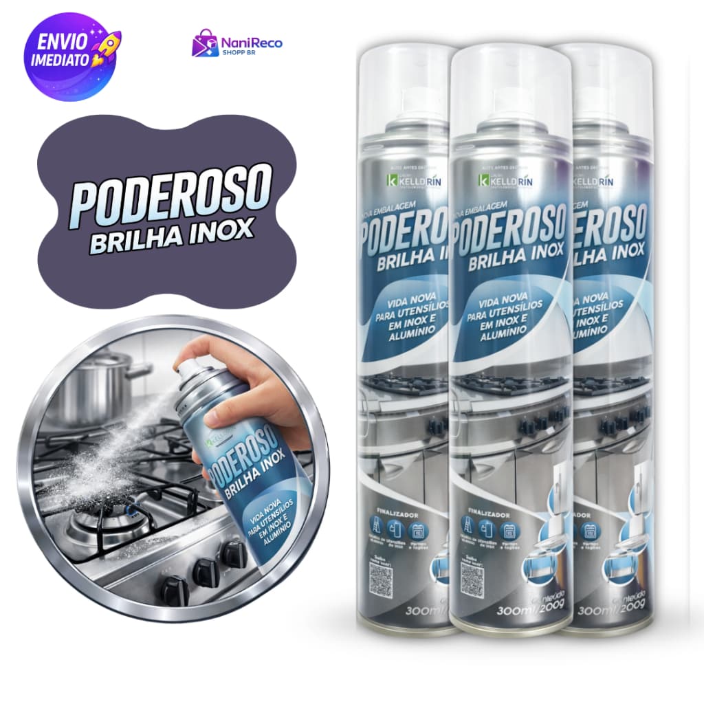 Spray Brilha Inox Poderoso Limpar Proteger Utensílios Cozinha Alumínio