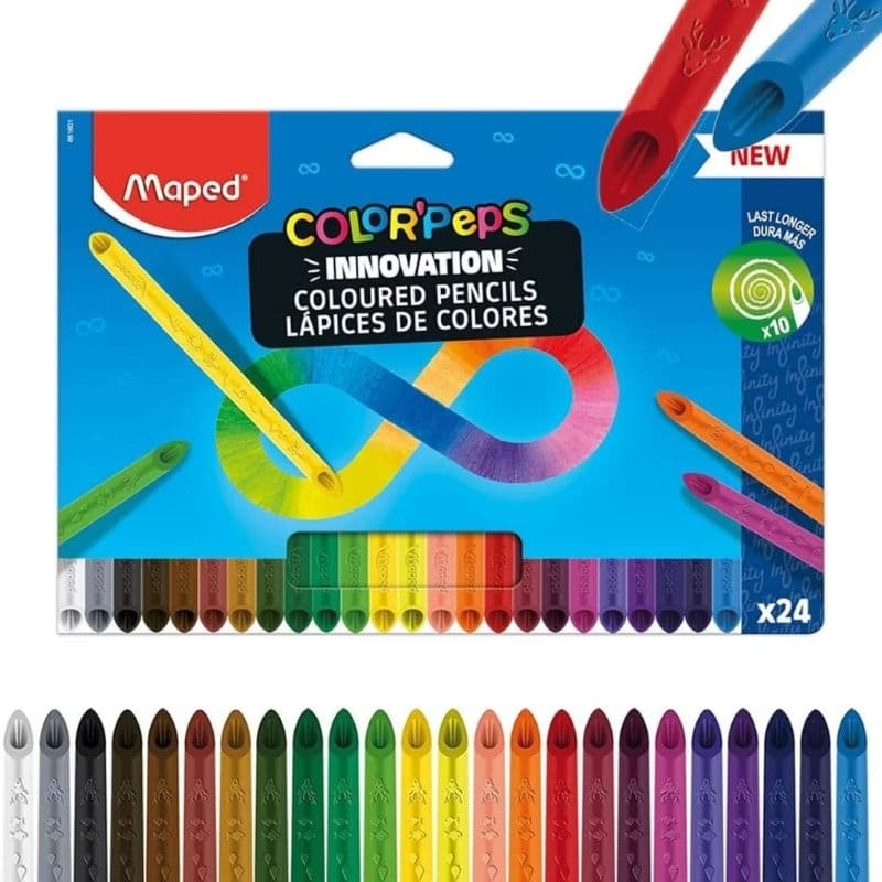 Lápis de Cor Maped Infinity 24 cores, lápis só grafite.